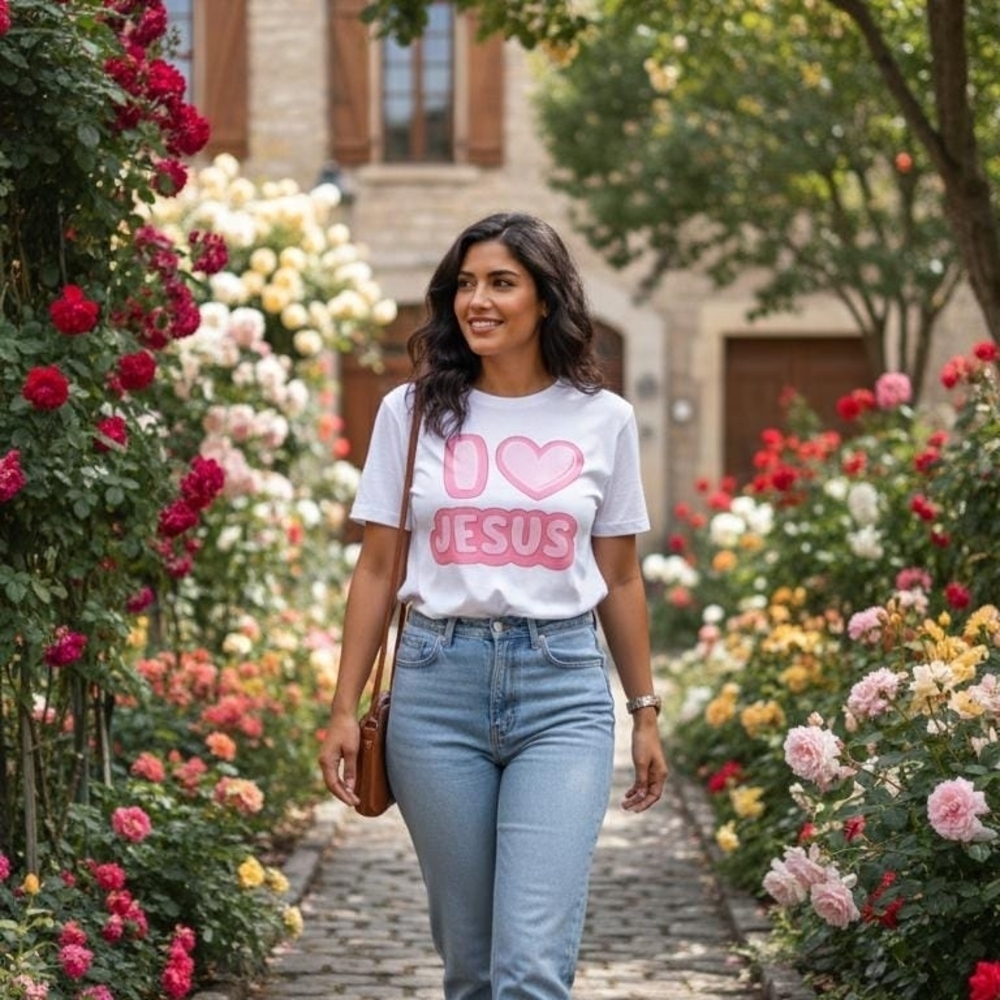 White T-Shirt with Pink Graphic - Picture 3 of 3